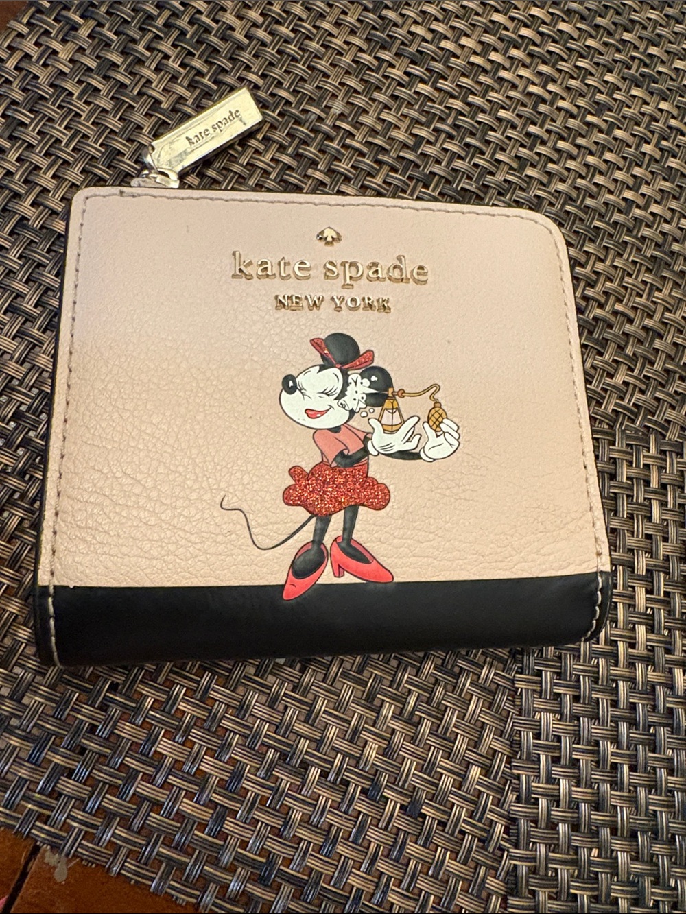 kate spade X Disney blush pink and black Minnie Mouse Zippy Wallet